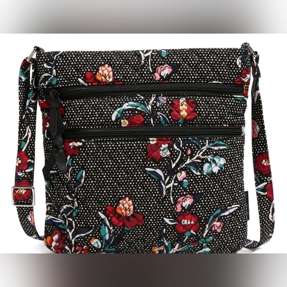 VERA BRADLEY cotton triple zipper PERENNIALS NOIR DOT hipster NWT - Picture 1 of 4